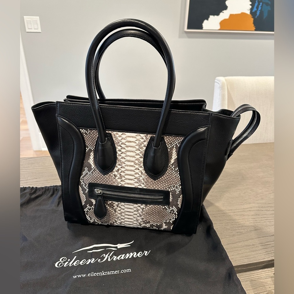 Eileen Kramer Leather And Python Handbag Purse, N… - image 1